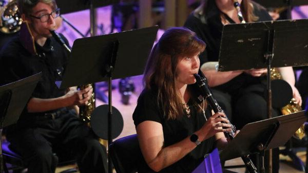 Student playing music in a concert